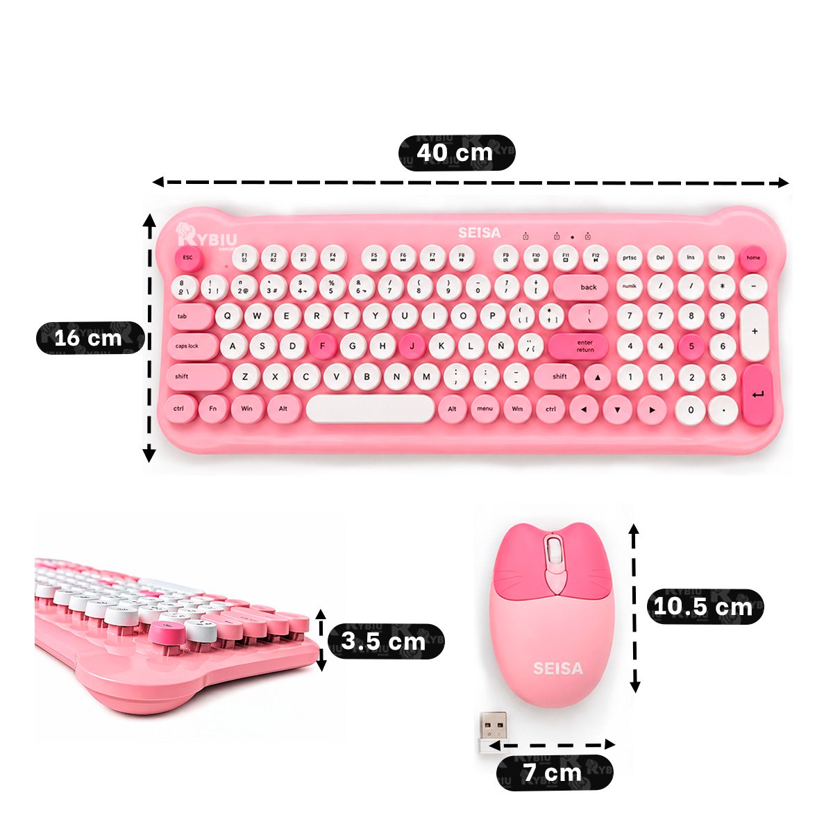 PACK4 TECLADO Y MOUSE PARA COMPUTADORA CON DISENO MODERNO ROSADO YREGALO STICKER - 3