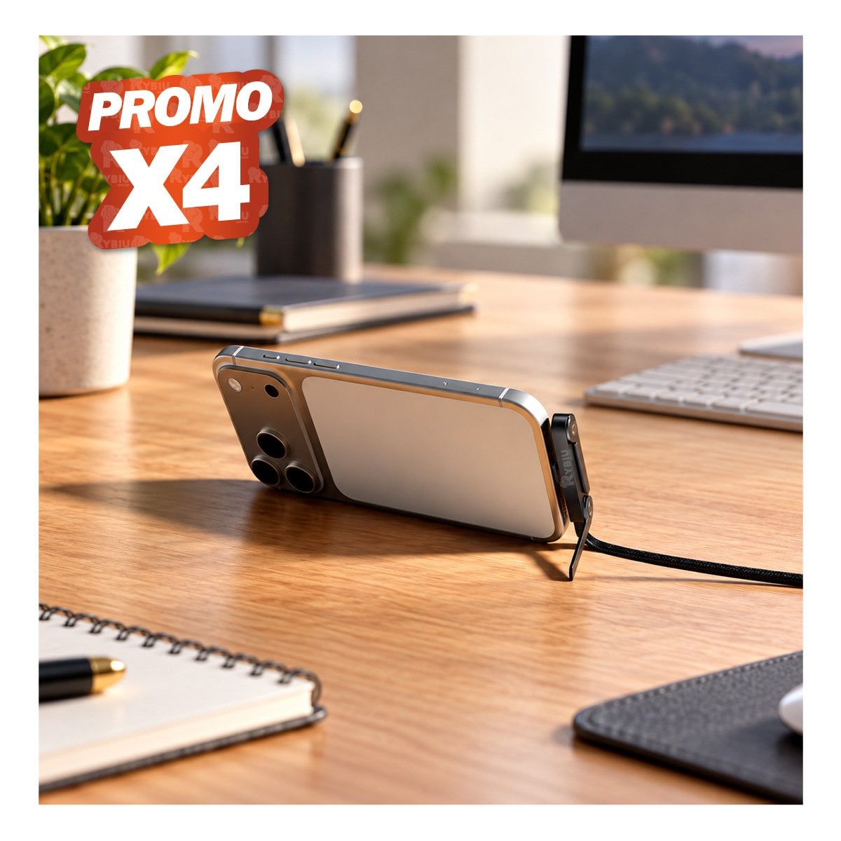 PACK4 BASE PLEGABLE CON CABLE CARGADOR TIPO-C NEGRO YREGALO STICKER - 1