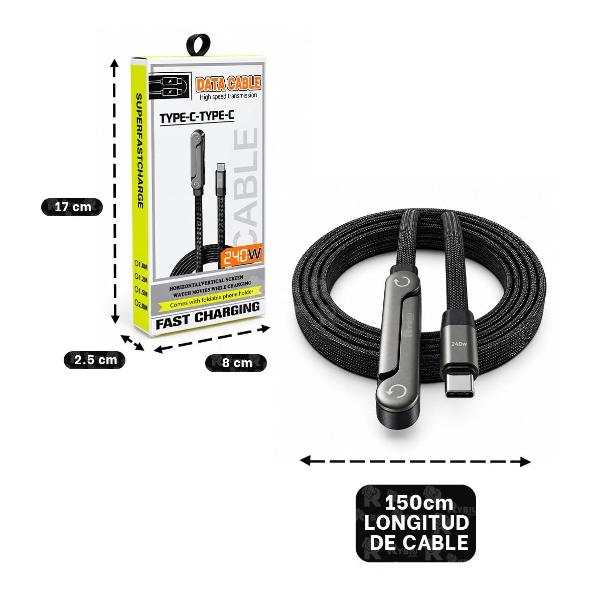 PACK4 BASE PLEGABLE CON CABLE CARGADOR TIPO-C NEGRO YREGALO STICKER - 3