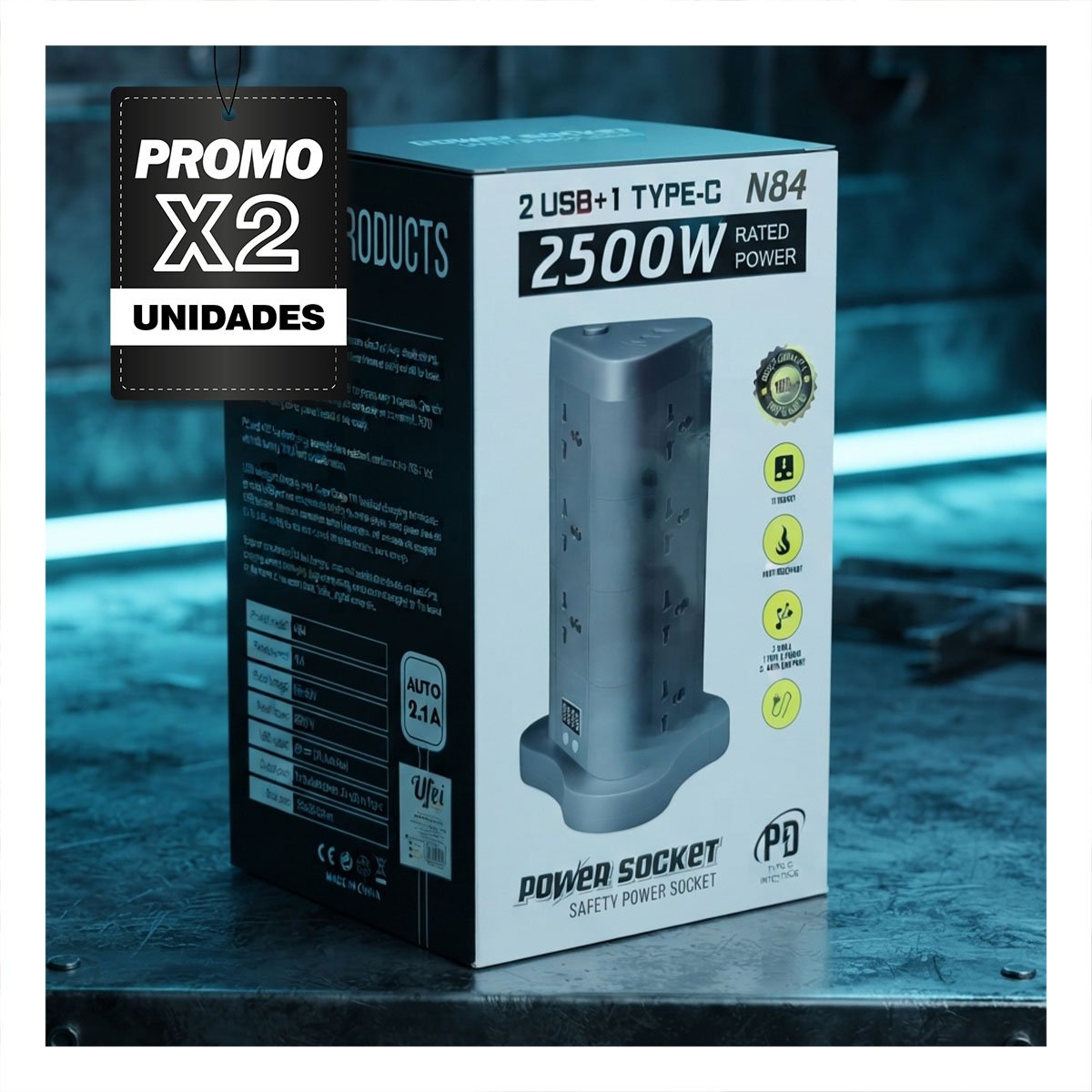 PACK2 DISTRIBUIDOR 12 CON CARGA 2 PUERTOS USB 1 C NEGRO YPAPEL REGALO - 1