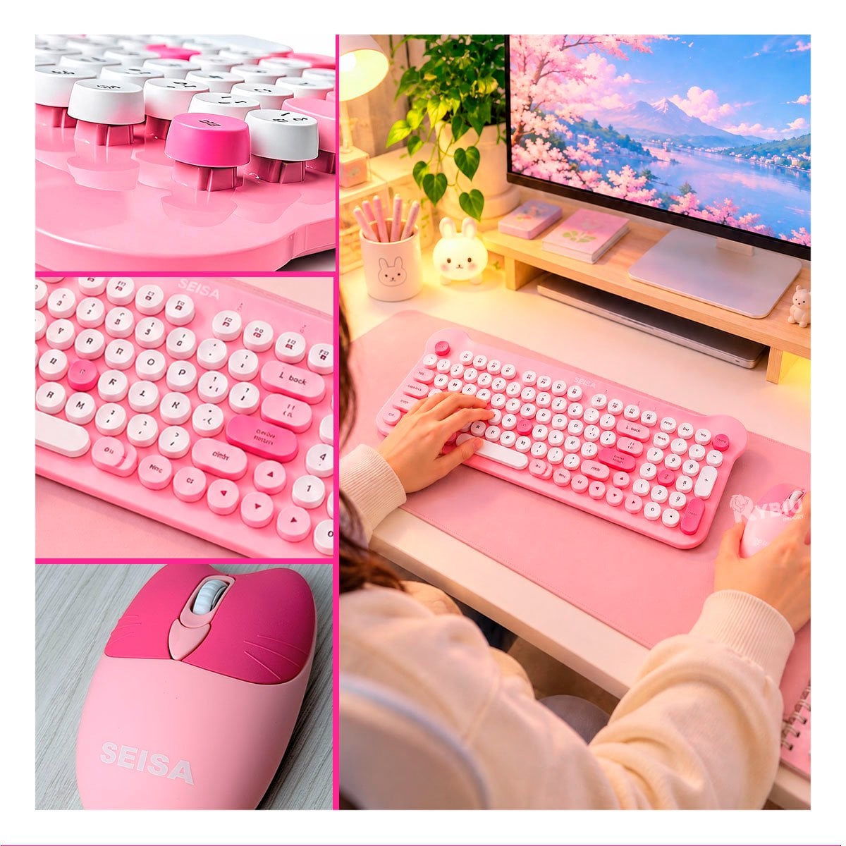 TECLADO Y MOUSE INALAMBRICOS DE ESTILO MINIMALISTA ROSADO Y PAPEL REGALO - 2