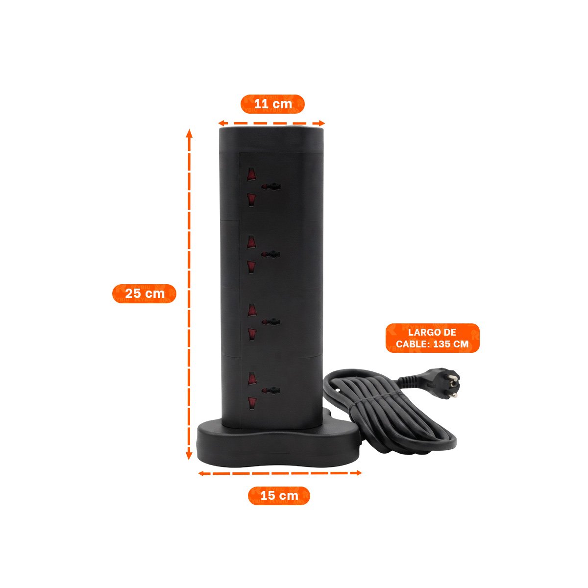 PACK4 TORRE VERTICAL 12 CON CORRIENTE 2 PUERTOS USB 1 C NEGRO - 3