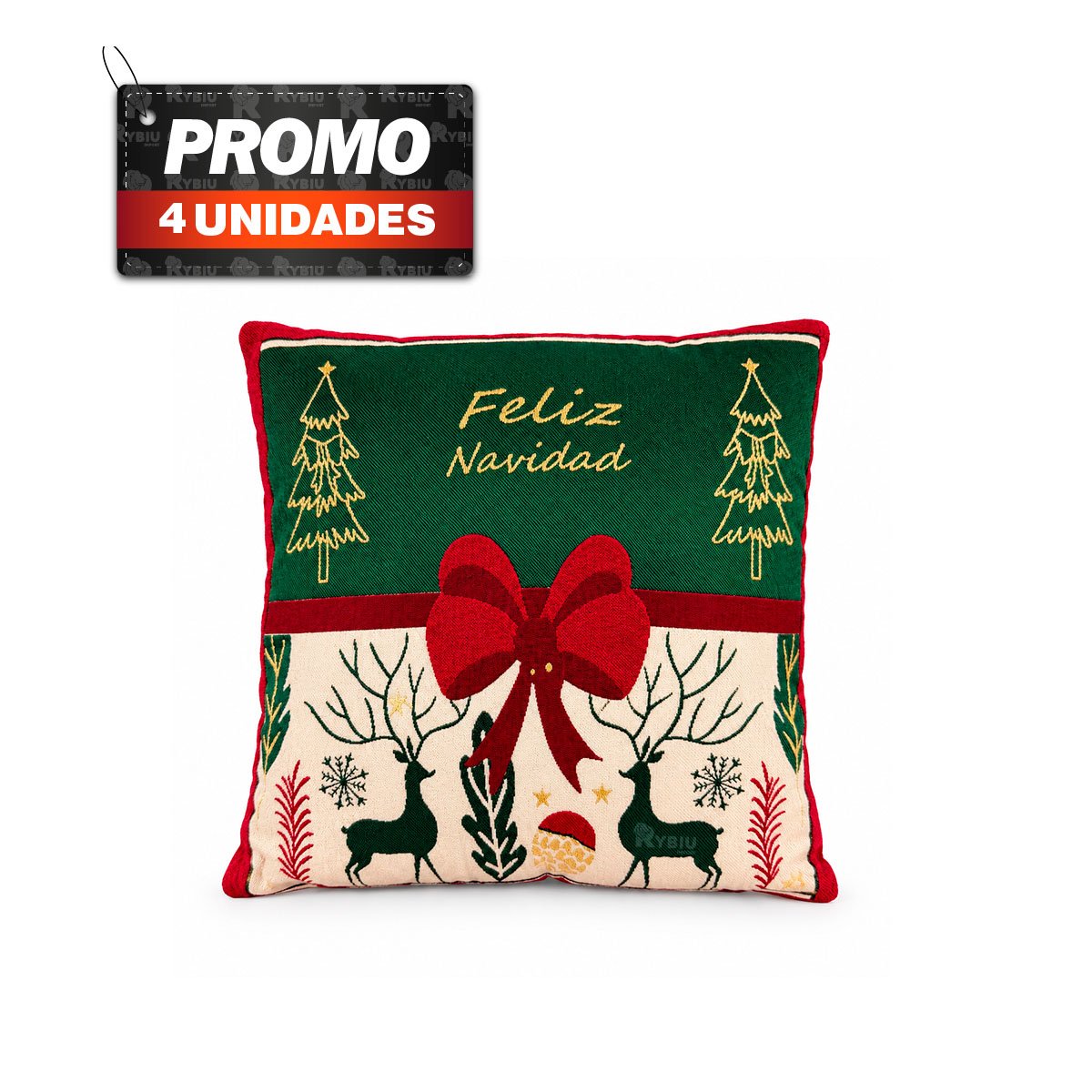 PACK4 ALMOHADON DECORATIVO PARA SALA CON LAZO CENTRAL VERDE - 1