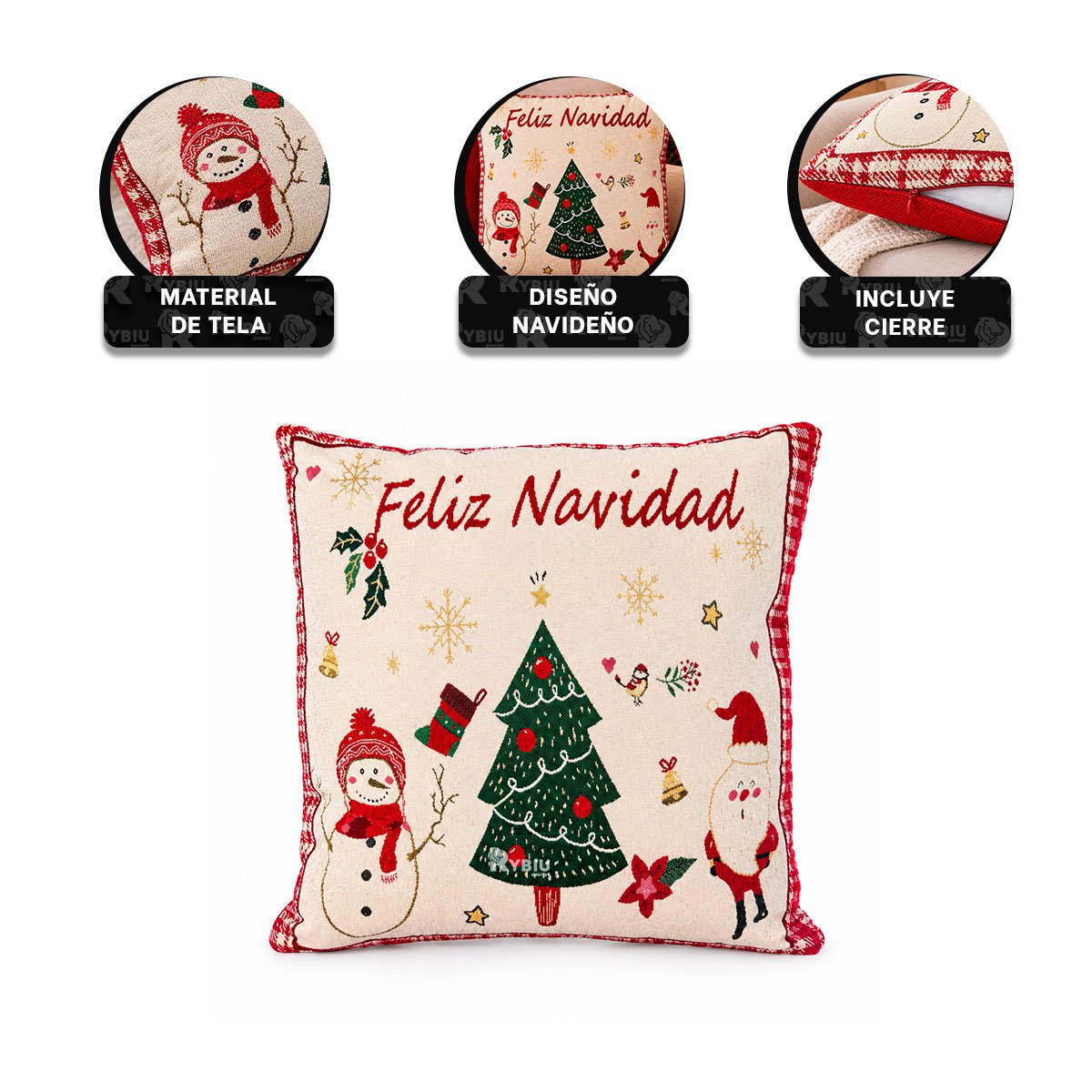 PACK2 COJIN TEXTIL PARA SOFA CON PINO NAVIDENO BEIGE YREGALO STICKER - 4