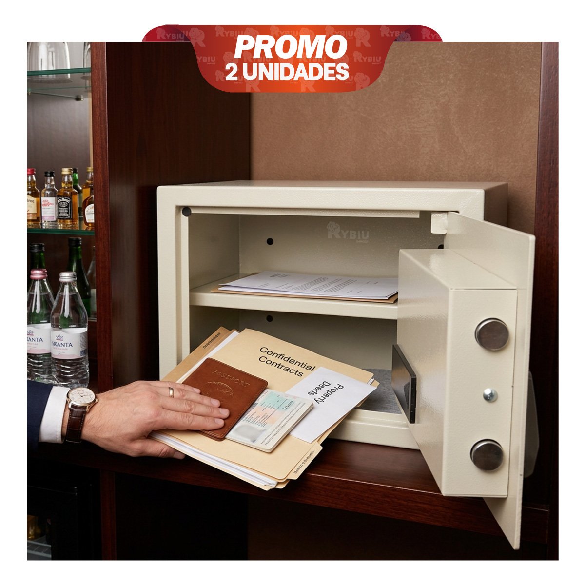 PACK2 COFRE DE SEGURIDAD PARA DOCUMENTOS CON DISENO BEIGE YREGALO STICKER - 1