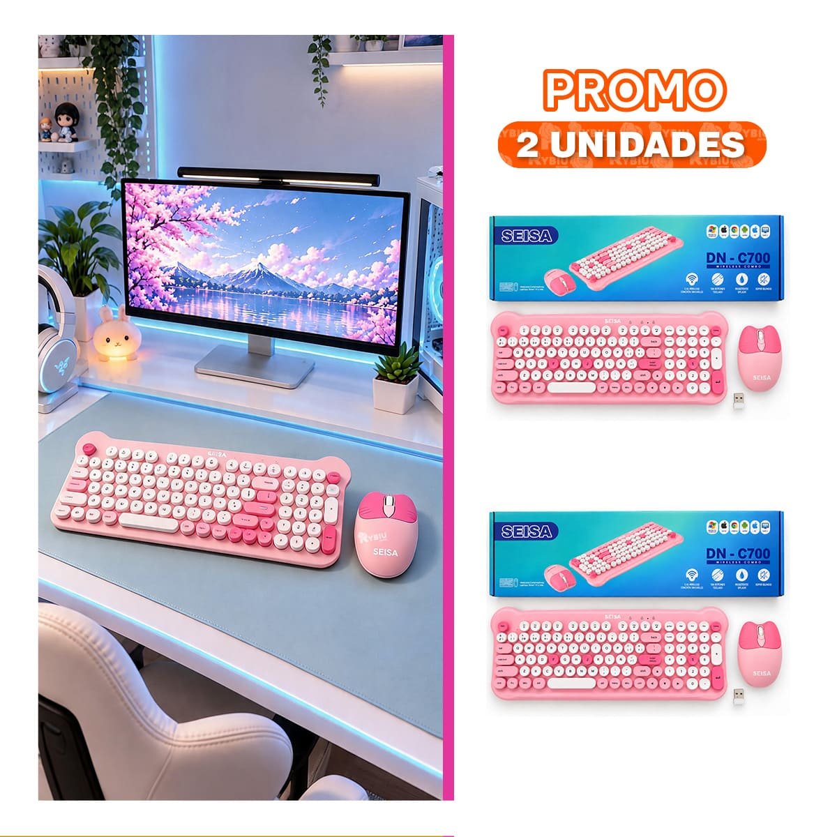 PACK2 KIT DE PERIFERICOS PARA COMPUTADORA DE ESTILO ROSADO - 1