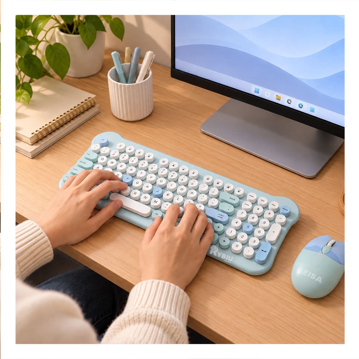 PERIFERICOS DE COMPUTADORA CON TECLADO Y MOUSE CELESTE - 1