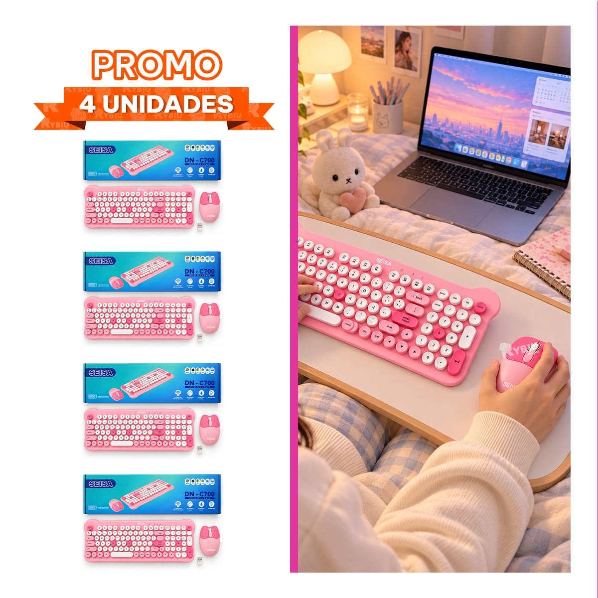 PACK4 COMBO DE ESCRITURA Y NAVEGACION PARA PC ROSADO - 1