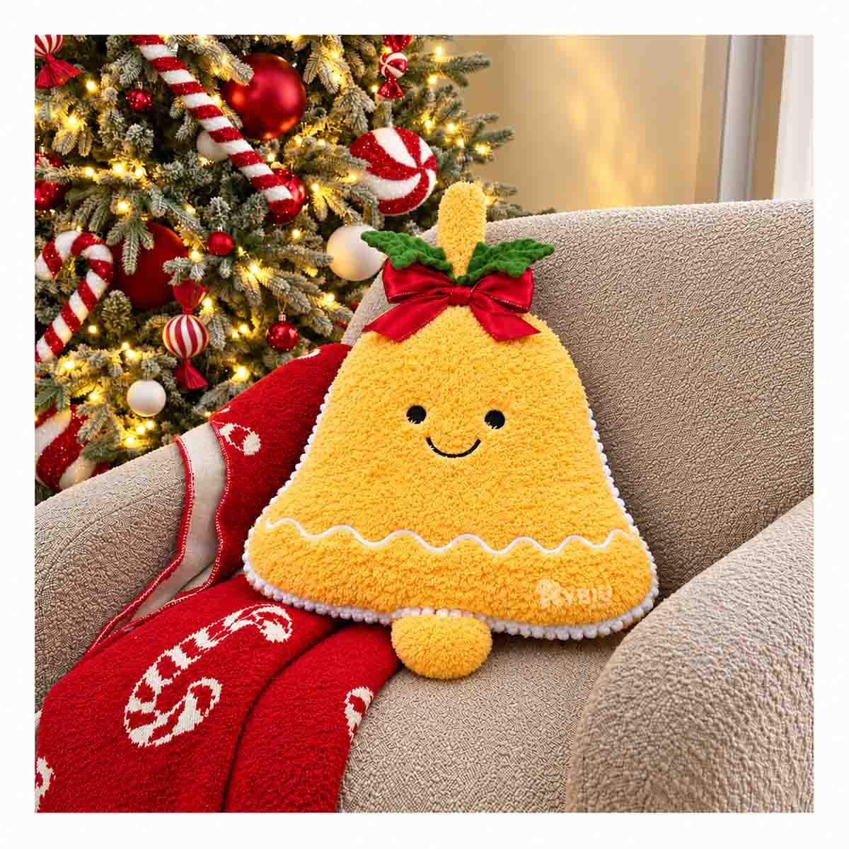COJIN NAVIDENO CON FORMA DE CAMPANA EN PELUCHE CRESPO AMARILLO - 1