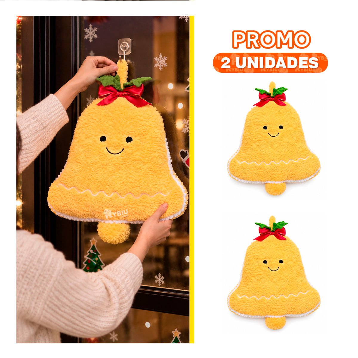 PACK2 ALMOHADON DECORATIVO CON FORMA DE CAMPANA AMARILLO YPAPEL REGALO - 1
