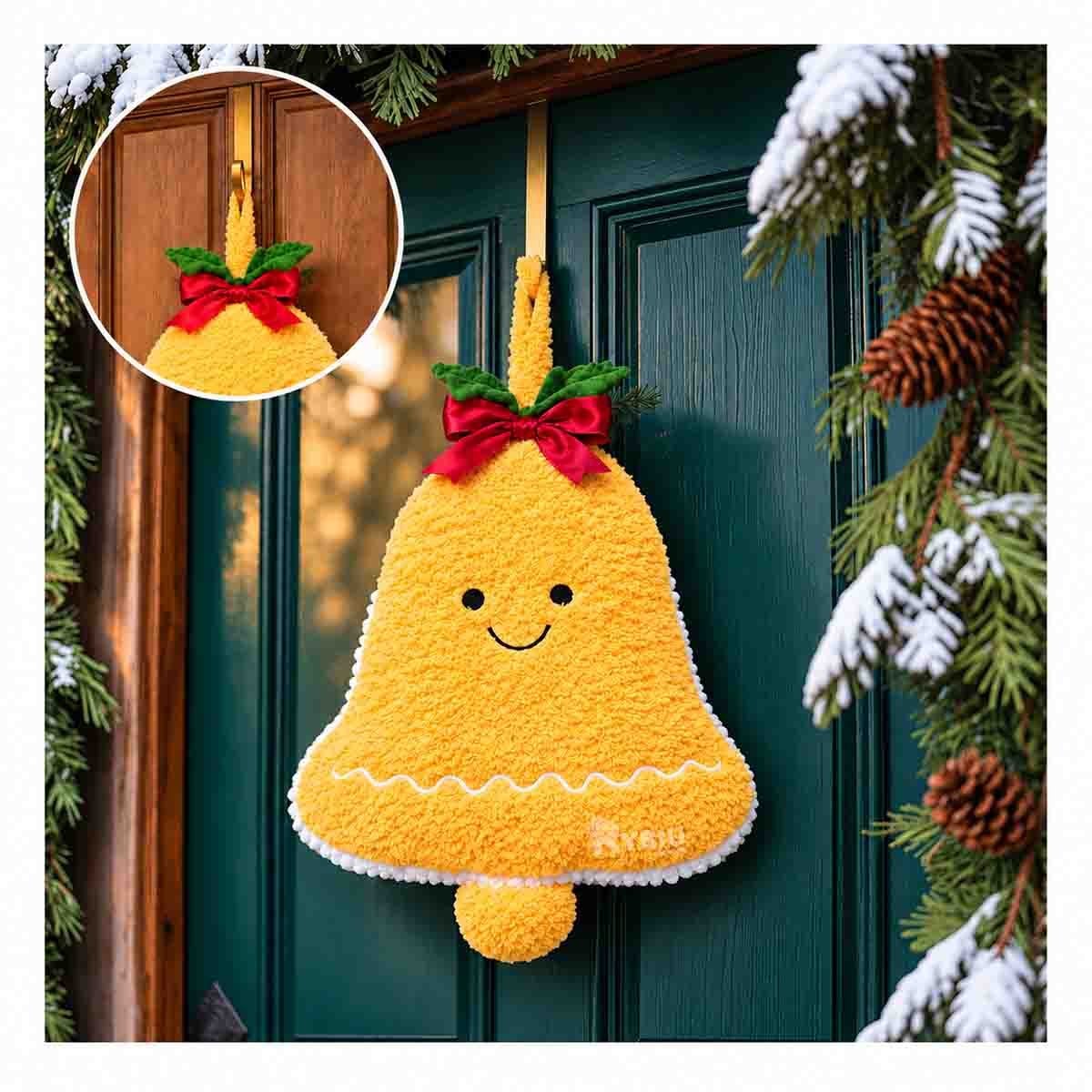 ALMOHADON DE NAVIDAD CON DISENO DE CAMPANA AMARILLO Y PAPEL REGALO - 1