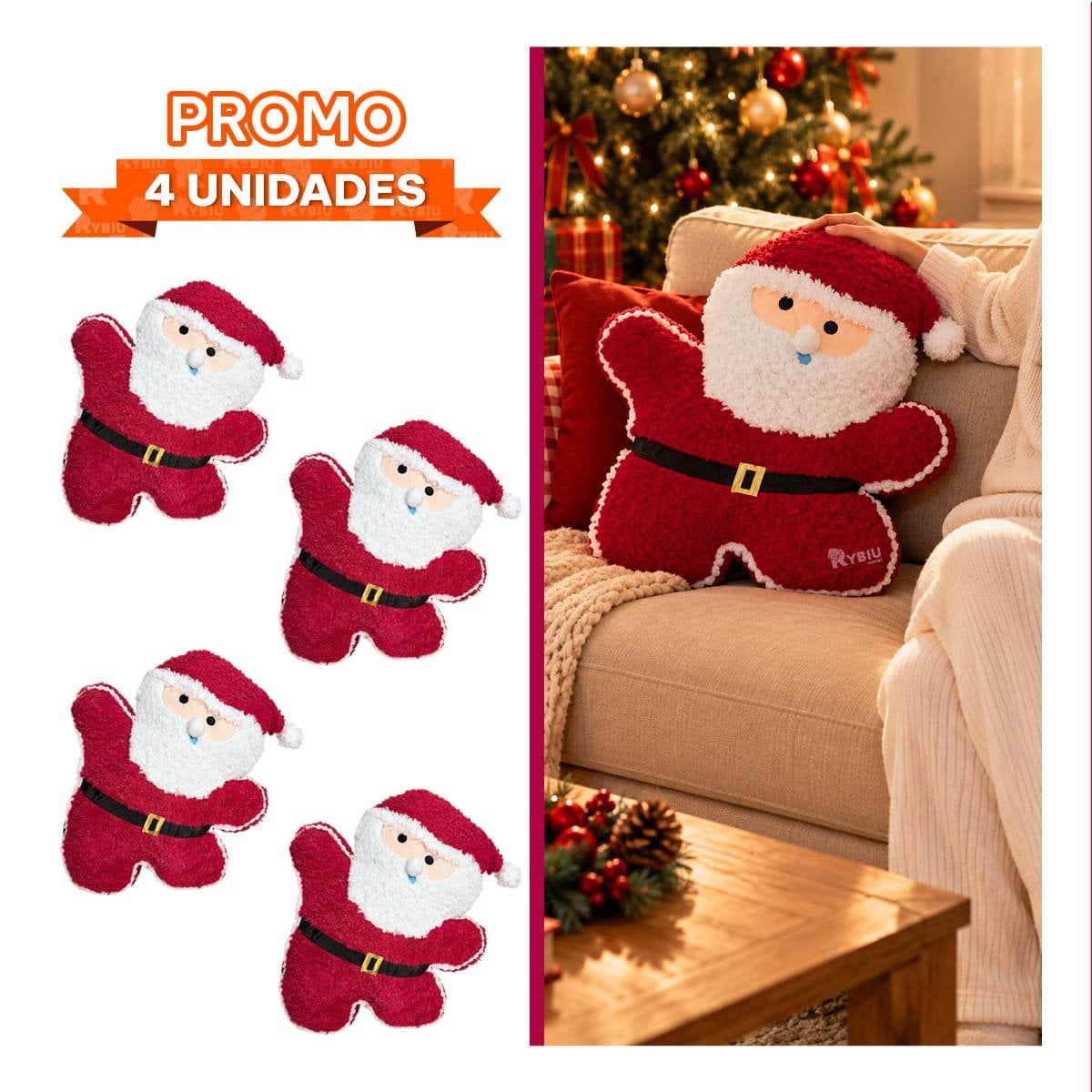 PACK4 ALMOHADILLA PARA CAMA CON FIGURA DE PAPA NOEL ROJO - 1