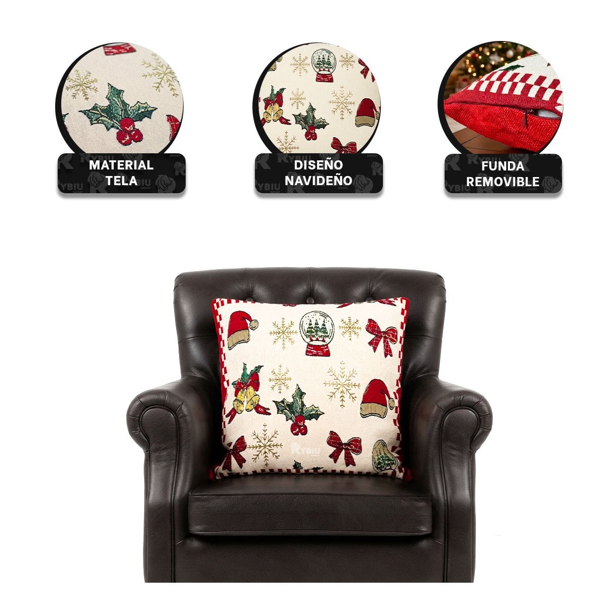 PACK4 COJIN PARA SALA CON MOTIVO NAVIDENO BEIGE YREGALO STICKER - 4