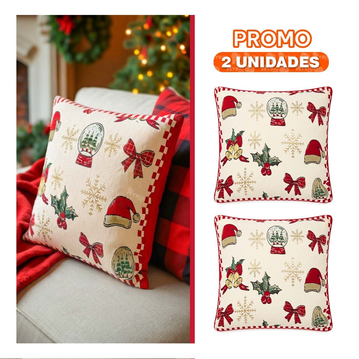 PACK2 COJIN CON DISENO NAVIDENO PARA CASA BEIGE - 1