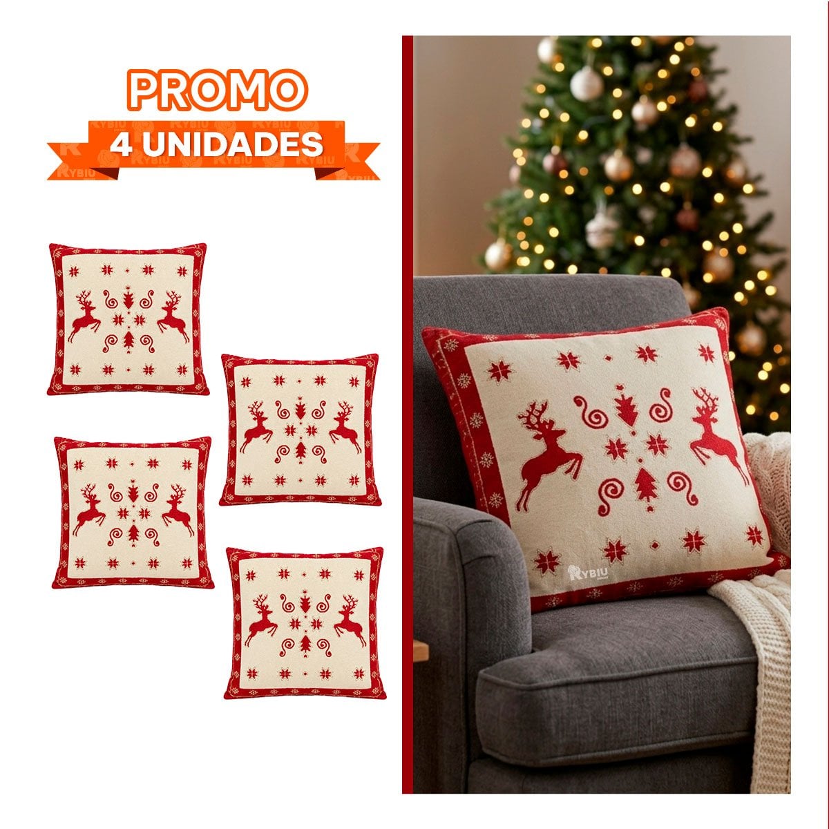 PACK4 COJIN DE TELA CON FIGURA NAVIDENA PARA CASA BEIGE - 1