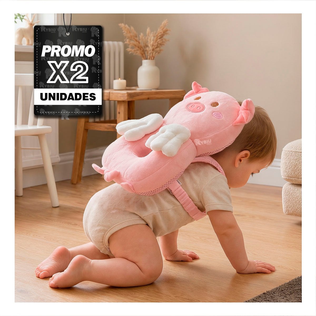 PACK2 ALMOHADILLA PARA BEBES CON SOPORTE ROSADO YREGALO STICKER - 1
