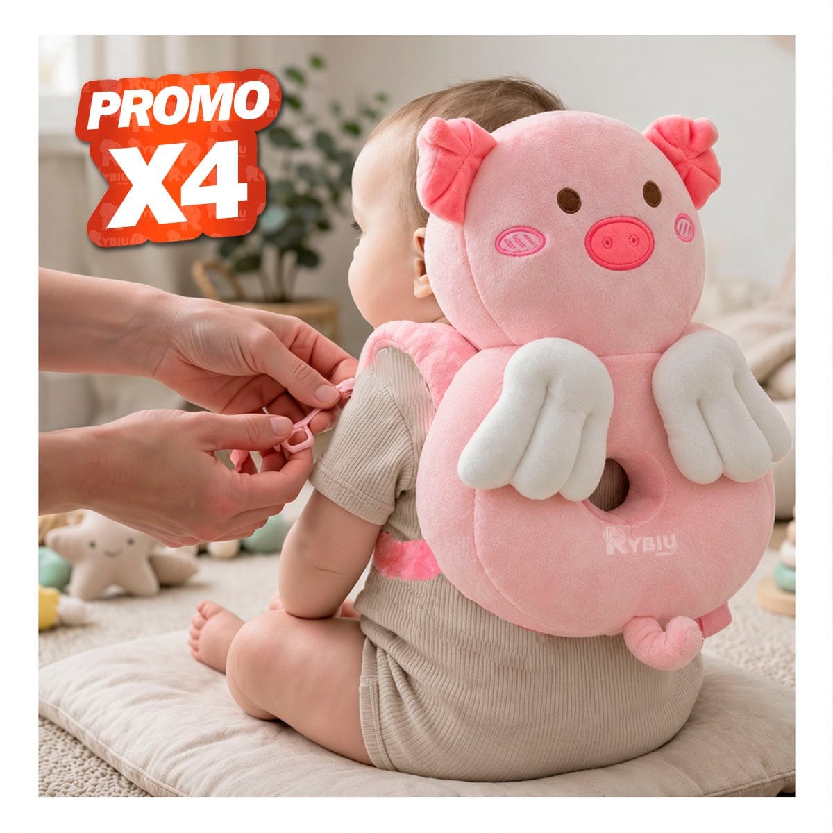 PACK4 ALMOHADA ANTICAIDA PARA DESCANSO INFANTIL ROSADO YPAPEL REGALO - 1