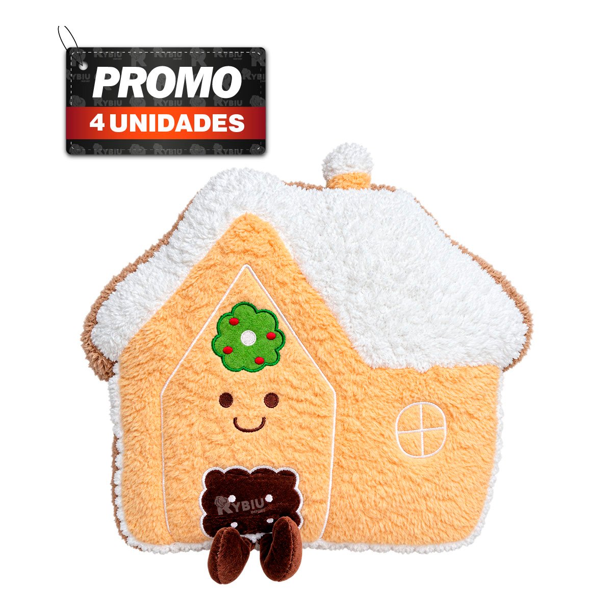 PACK4 COJIN ACOLCHADO DE NAVIDAD CON SILUETA DE CASITA AMARILLO CLARO YREGALO STICKER - 1