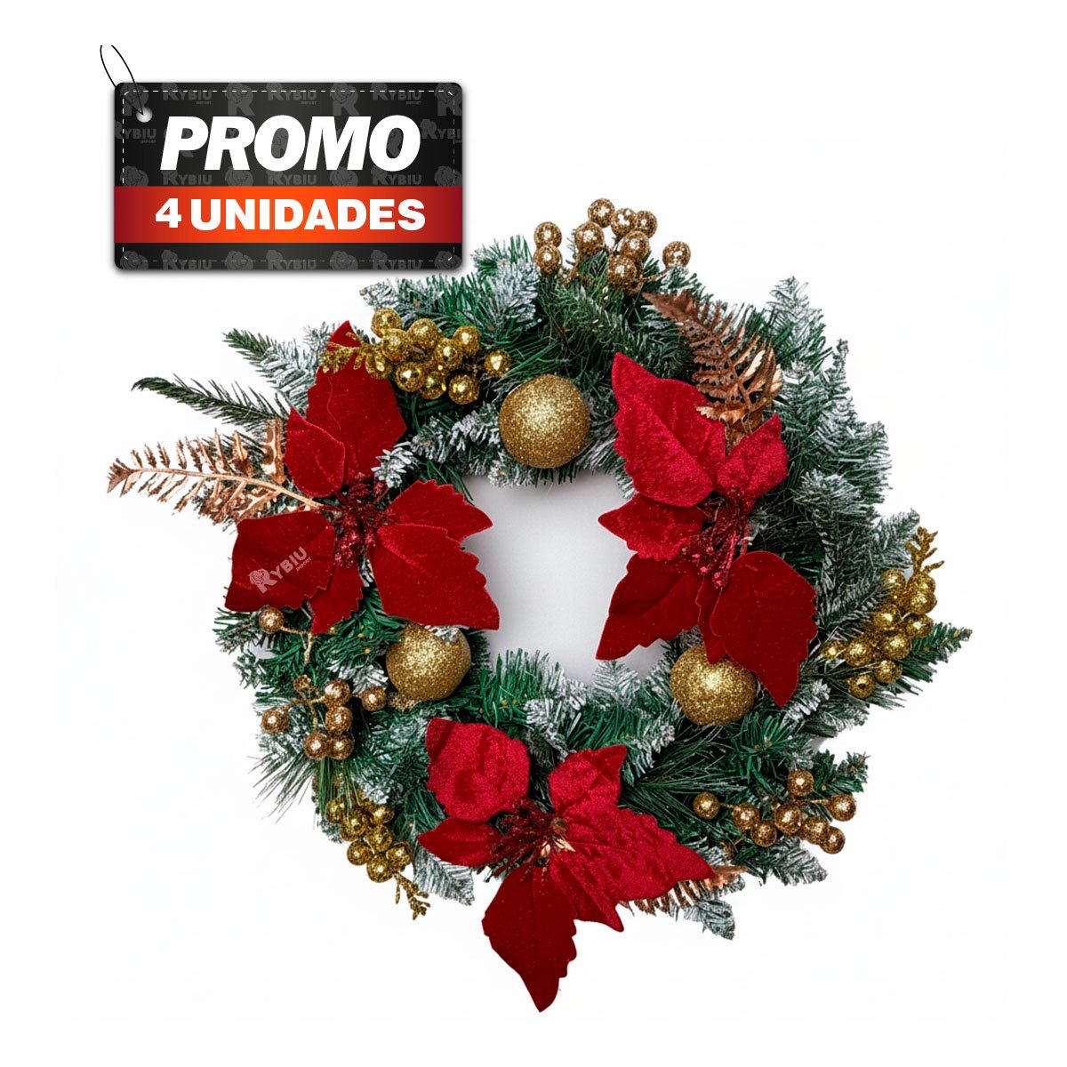 PACK4 CORONA PARA NAVIDAD CON RACIMOS Y FLORES VERDE YREGALO STICKER - 1