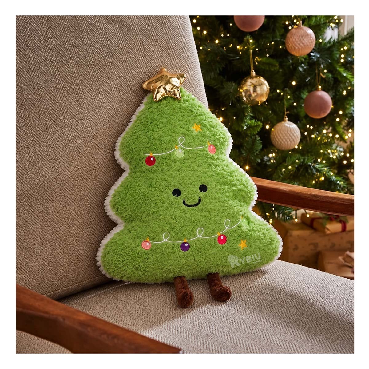 PACK4 ALMOHADILLA PARA CAMA CON DISENO DE PINO NAVIDENO VERDE CLARO - 2