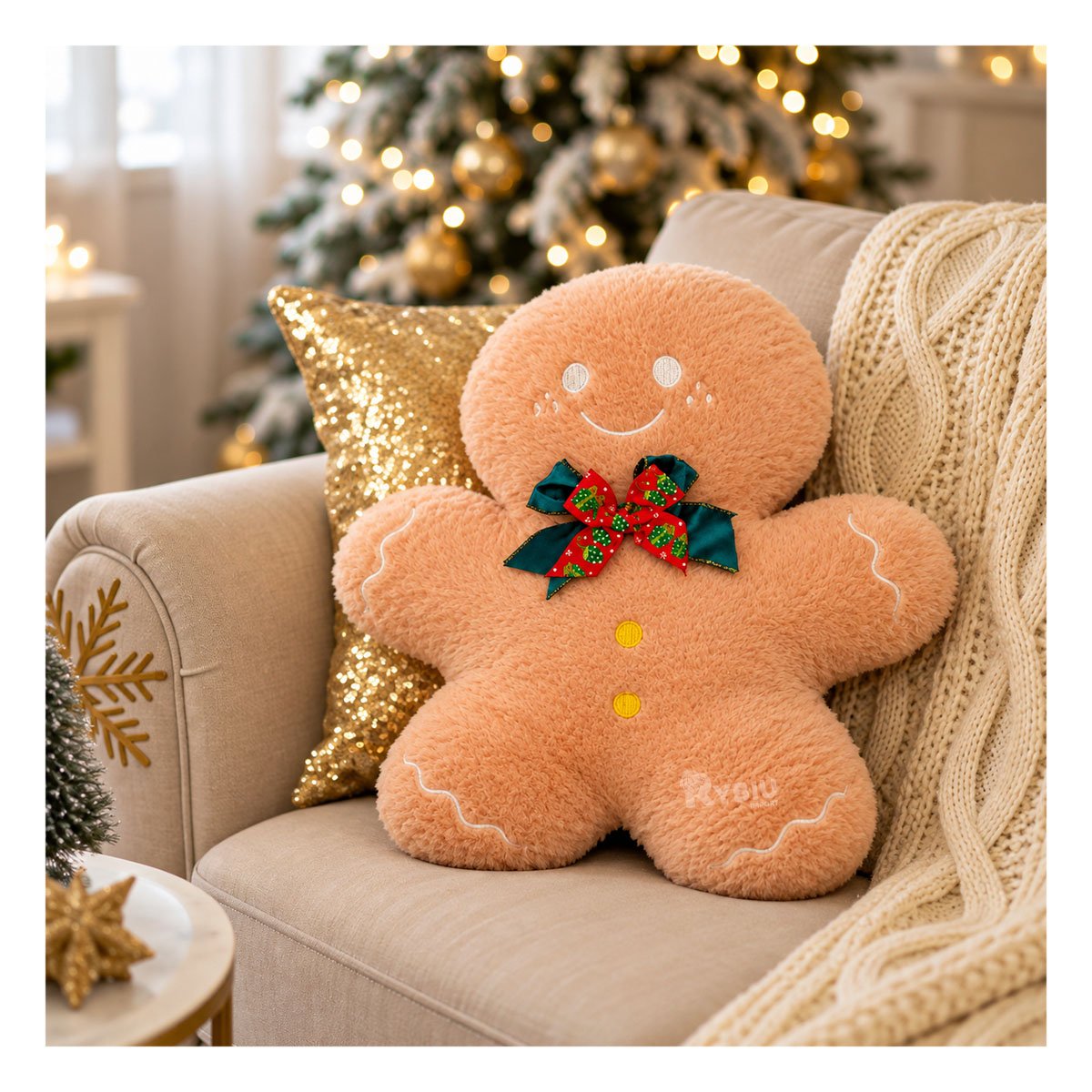 PACK4 ALMOHADILLA PARA CAMA CON DISENO NAVIDENO DE JENGIBRE BEIGE - 2