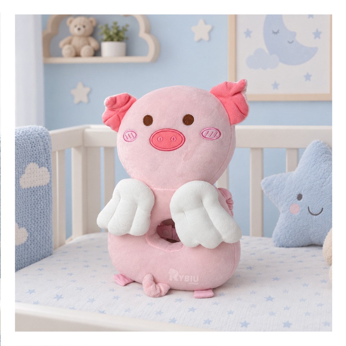 COJIN PROTECTORA PARA BEBES CON FORMA DE CHANCHO ROSADO - 1