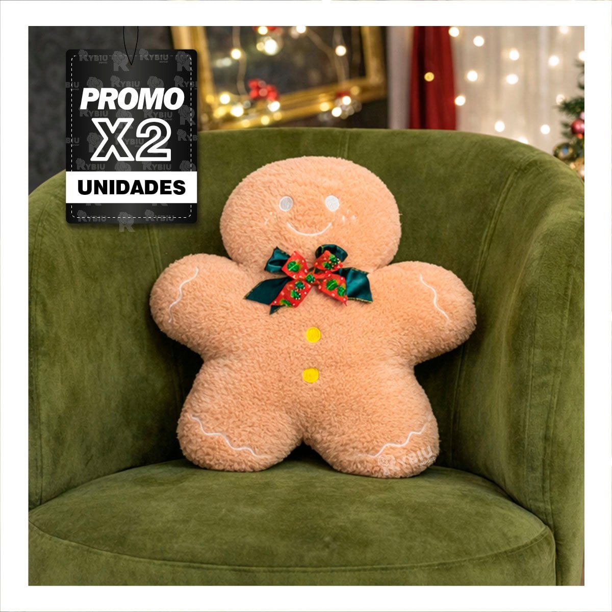 PACK2 COJIN DE SALA CON FIGURA DE GALLETA DE JENGIBRE BEIGE YREGALO STICKER - 1