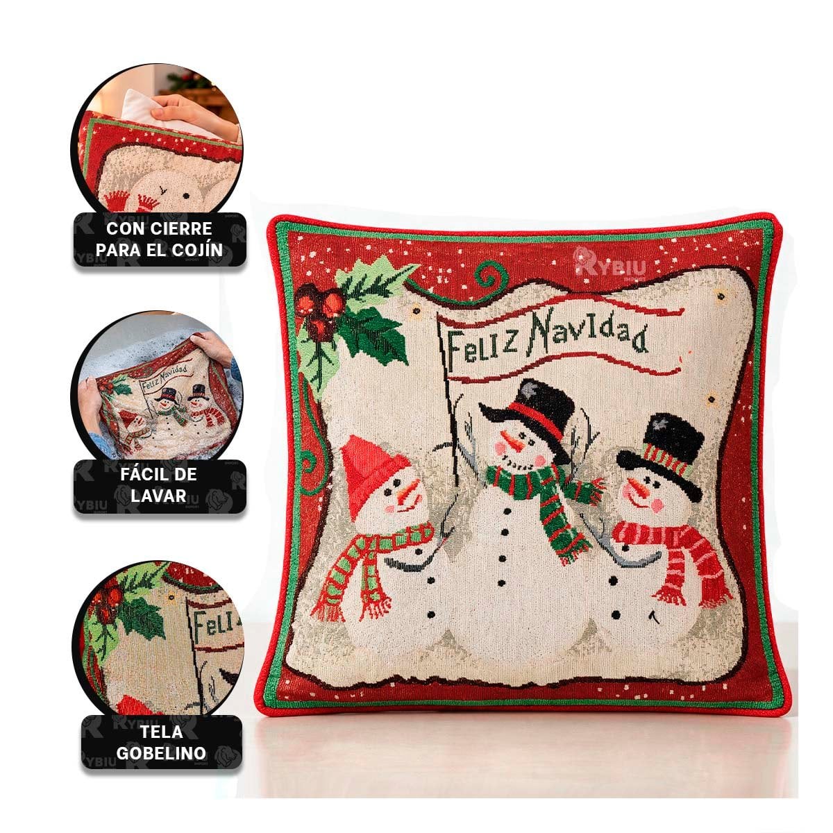 PACK2 FORRO DE COJIN CON 3 MUNECOS DE NIEVE 45X45CM ROJO YREGALO STICKER - 4