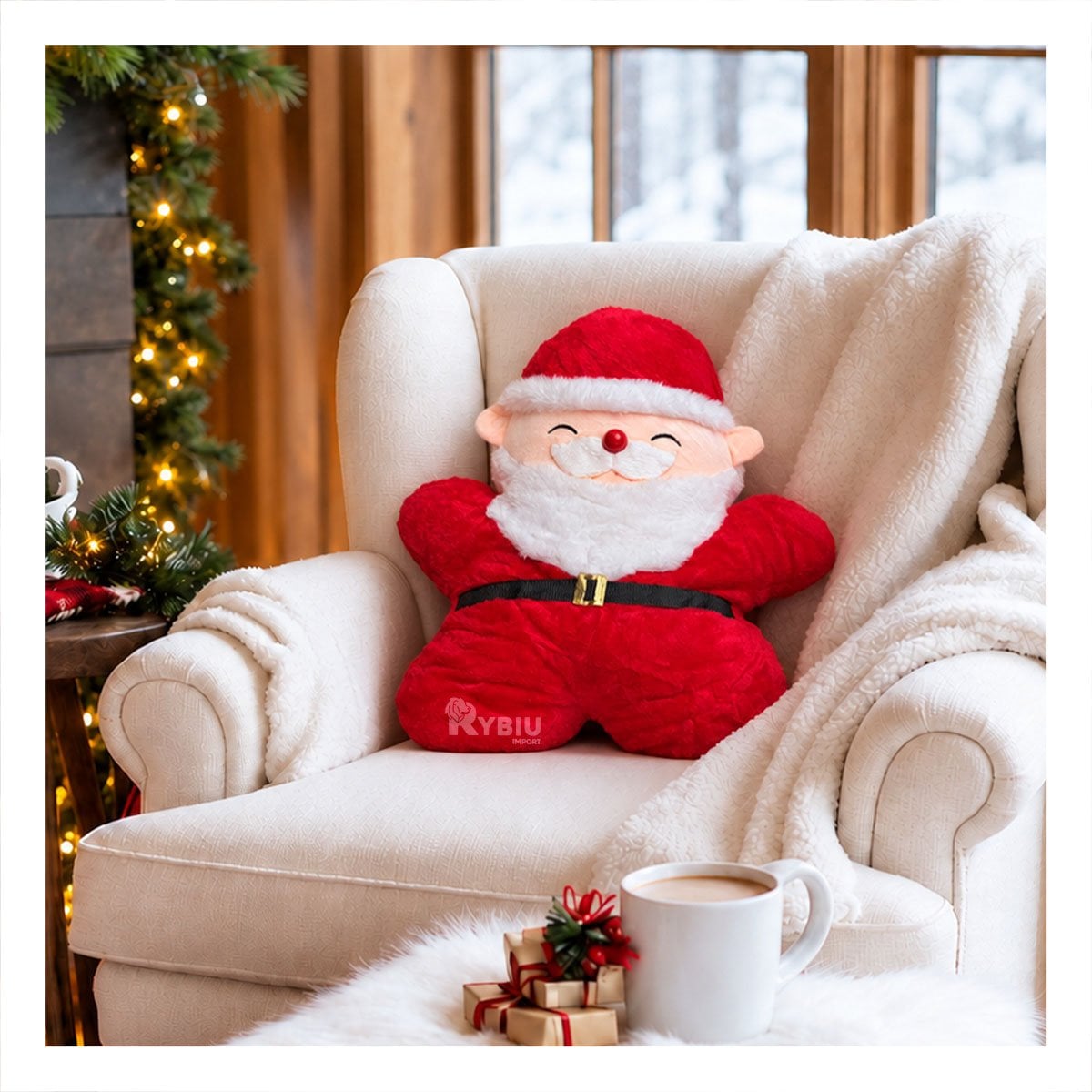 COJIN DECORATIVO DE NAVIDAD CON PAPA NOEL EN COLOR ROJO Y PAPEL REGALO - 1