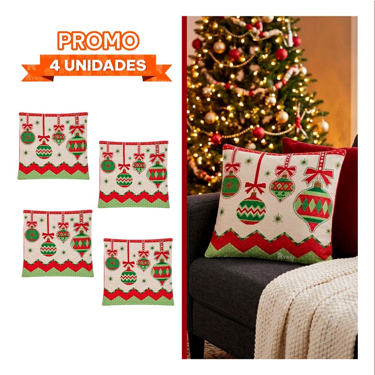 PACK4 FUNDA DE COJIN NAVIDENO PARA DECORAR 45X45CM BEIGE - 1