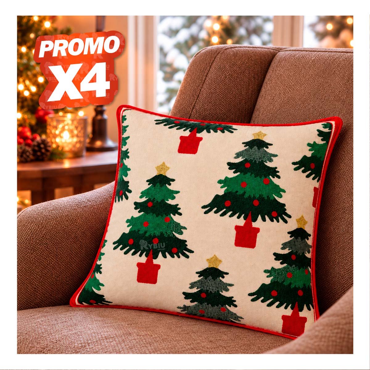 PACK4 ALMOHADA DE TELA CON FIGURA FESTIVA BEIGE YPAPEL REGALO - 1