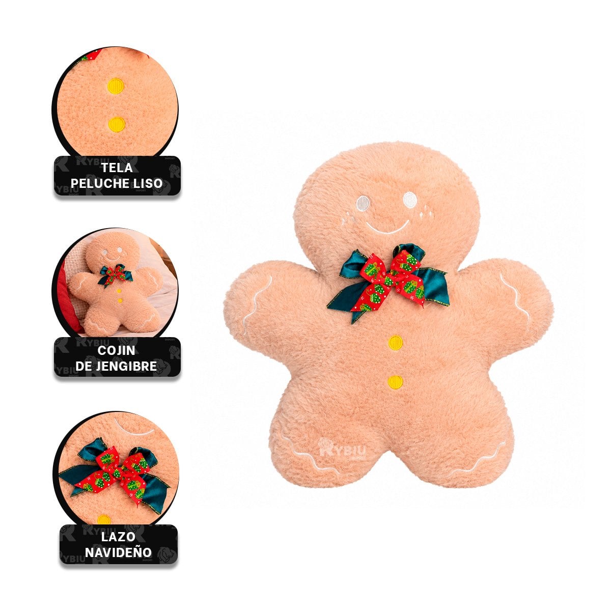 COJIN PARA SILLON CON FIGURA DE JENGIBRE EN PELUCHE LISO BEIGE Y LIGAS REGALO - 4