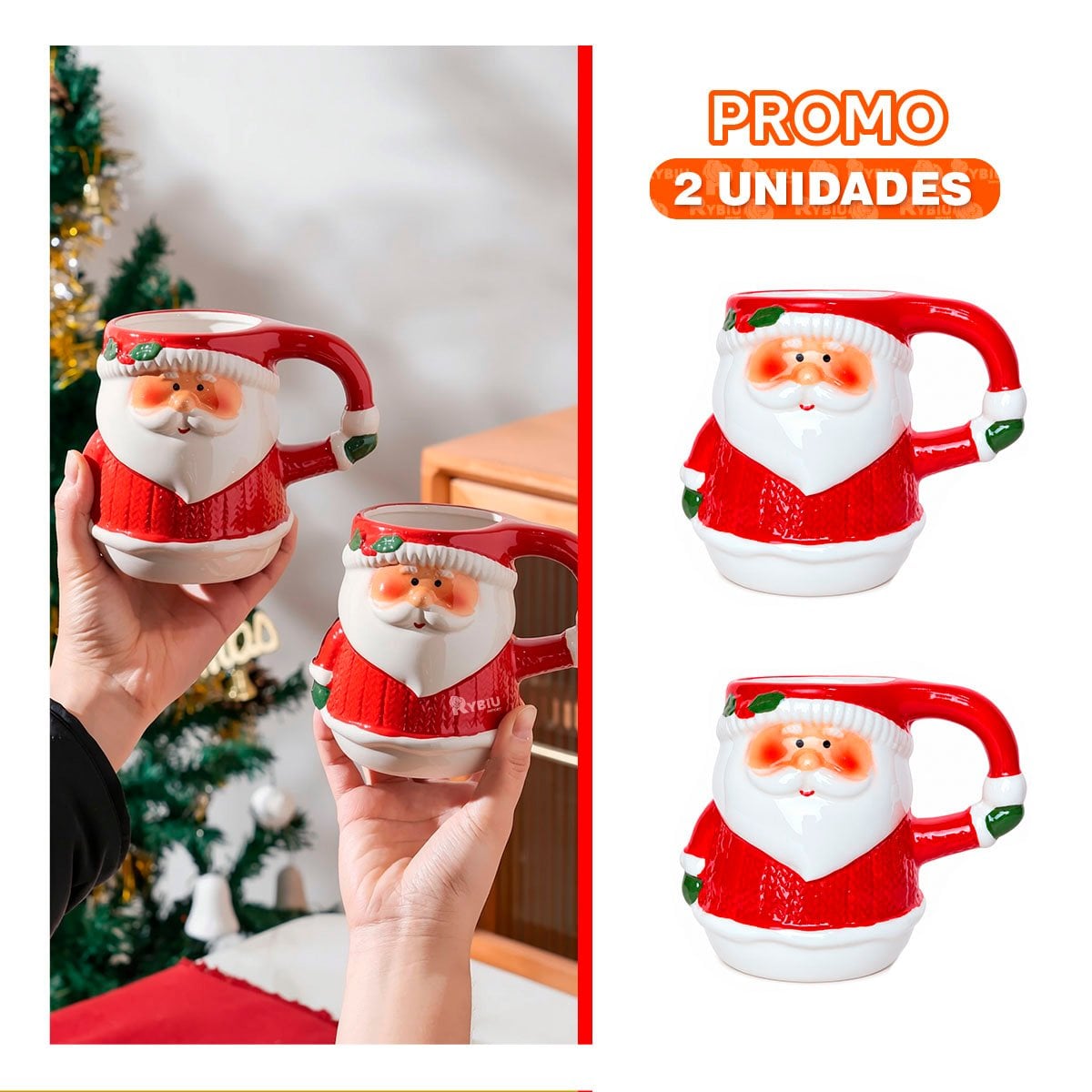 PACK2 TAZA DE COLECCION NAVIDENA CON PAPA NOEL ROJO 15X10X12CM - 1