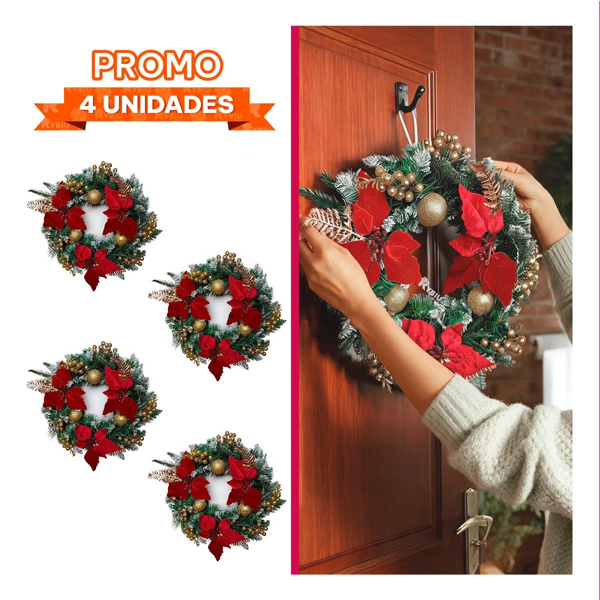 PACK4 GUIRNALDA DE TEMPORADA NAVIDENA CON FLORES VERDE - 1