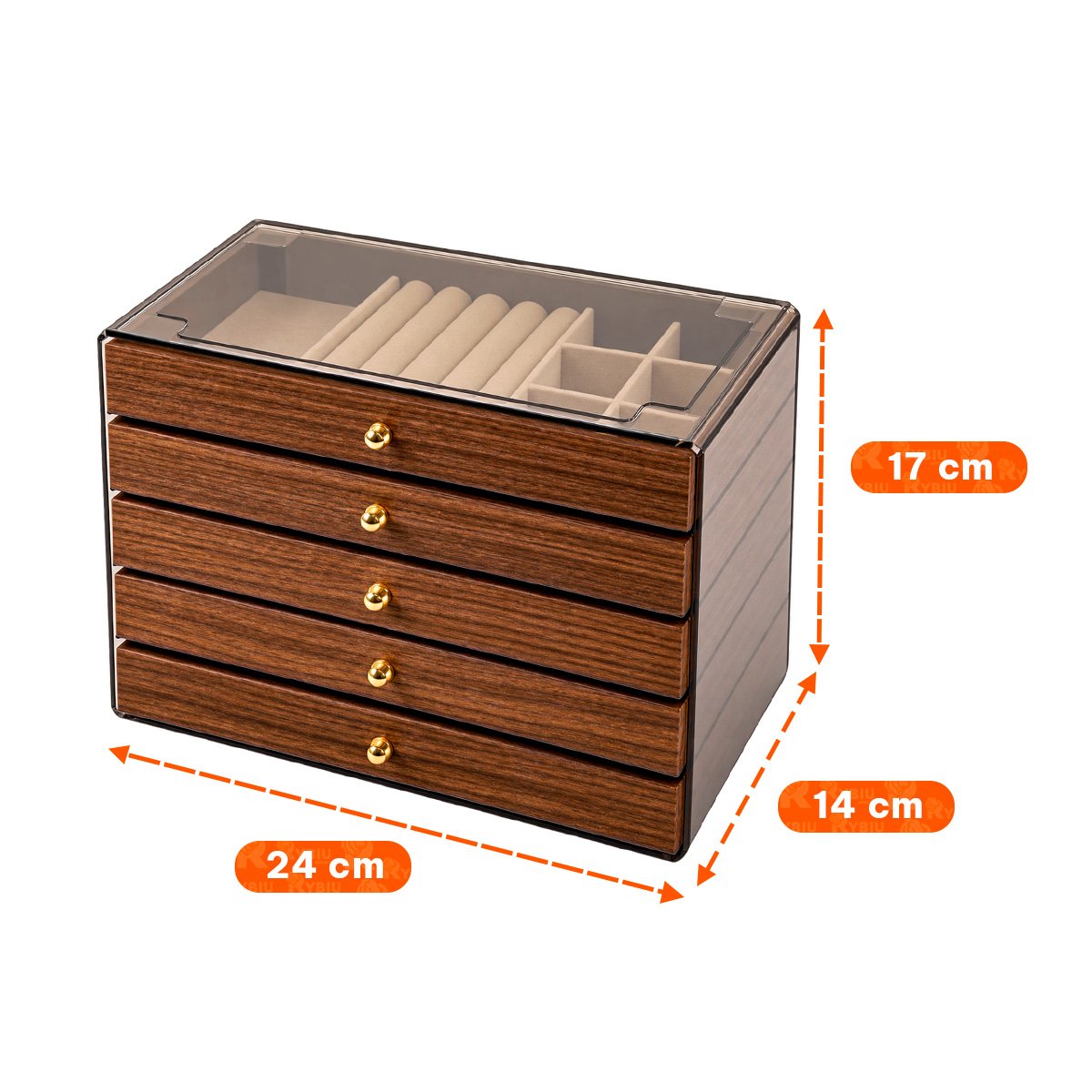 ALHAJERO DE 5 NIVELES EN MADERA 24X14X17CM MARRON - 2