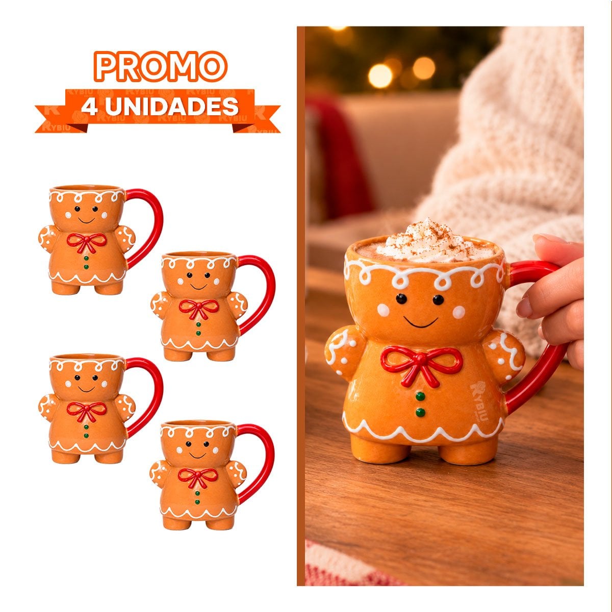 PACK4 MUG NAVIDEÑO CON FORMA DE JENGIBRE MOSTAZA - 1