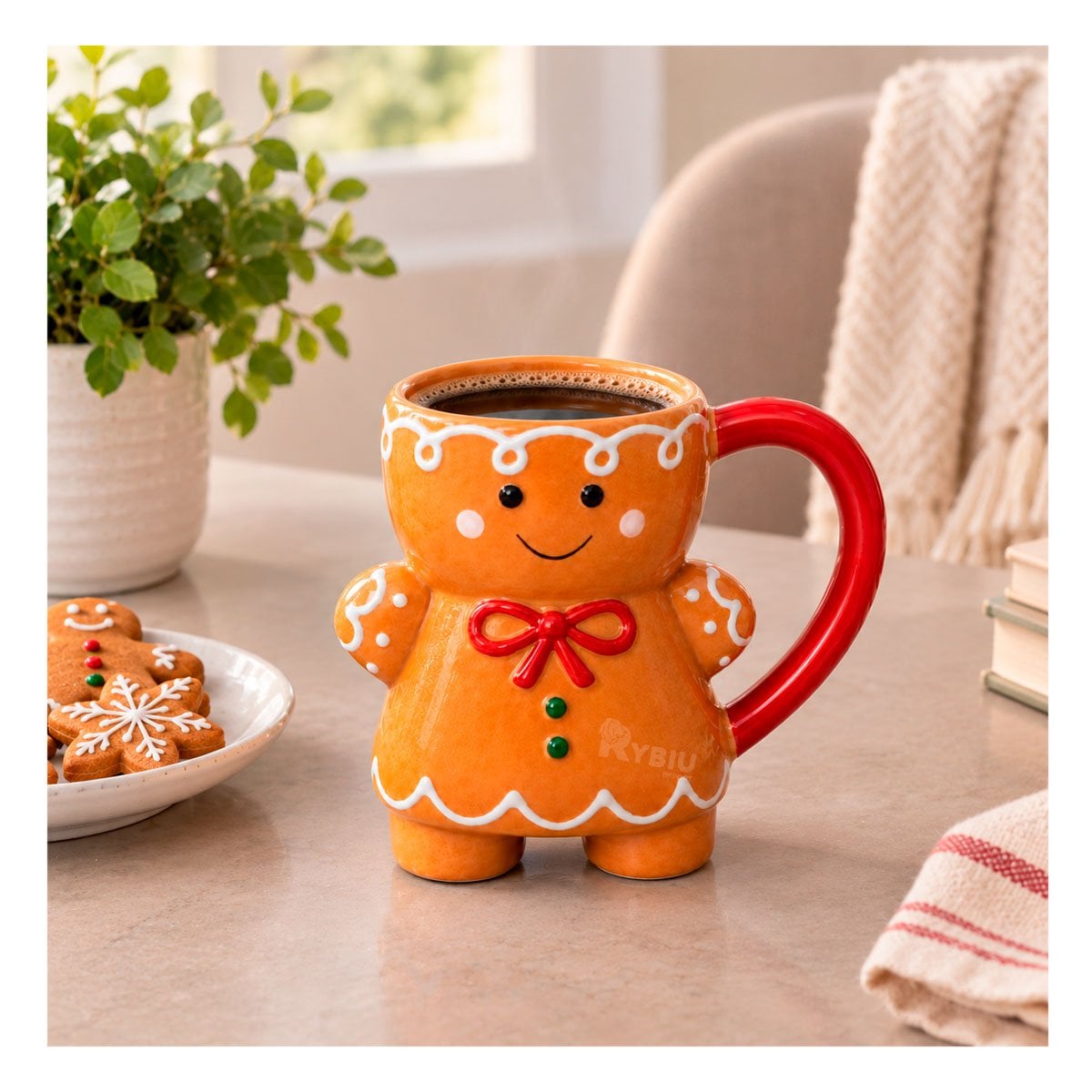 PACK4 MUG NAVIDEÑO CON FORMA DE JENGIBRE MOSTAZA - 2