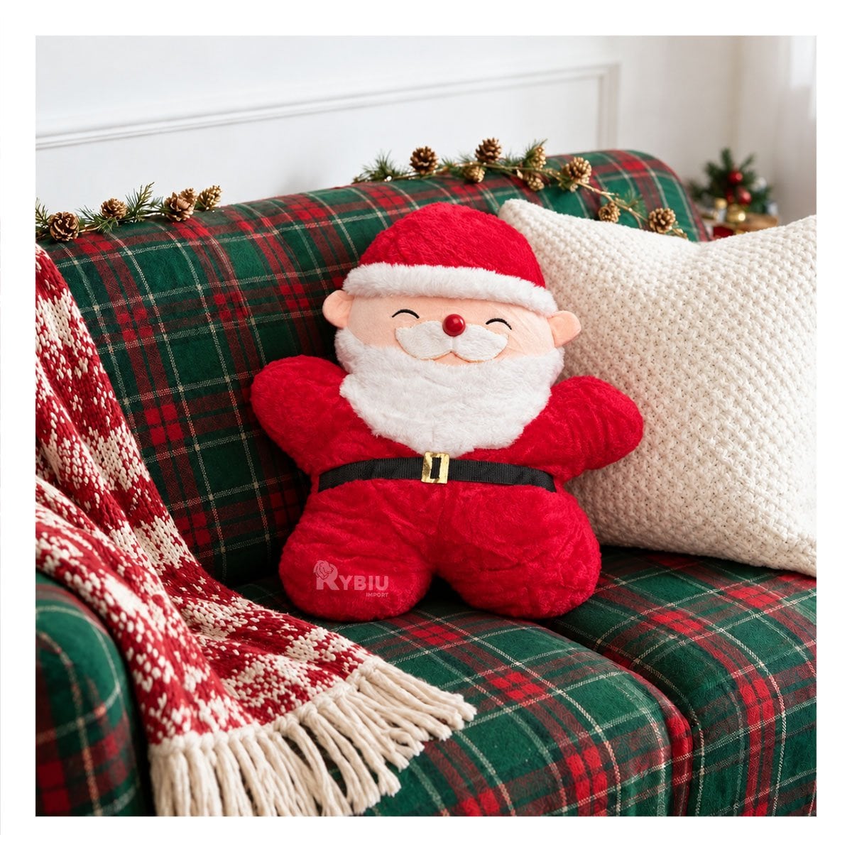 ALMOHADON PARA SOFA CON DISENO DE PAPA NOEL ROJO Y REGALO STICKER - 1