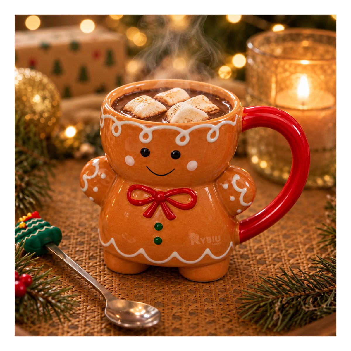 TAZA DE JENGIBRE CON ESTILO NAVIDEÑO MOSTAZA Y REGALO STICKER - 1