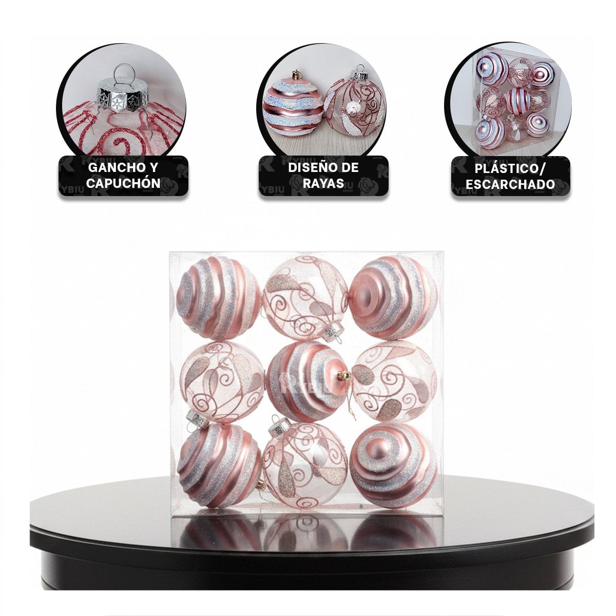 ESFERAS 9 RAYADAS PARA DECORAR 10CM ROSADO Y PAPEL REGALO - 4