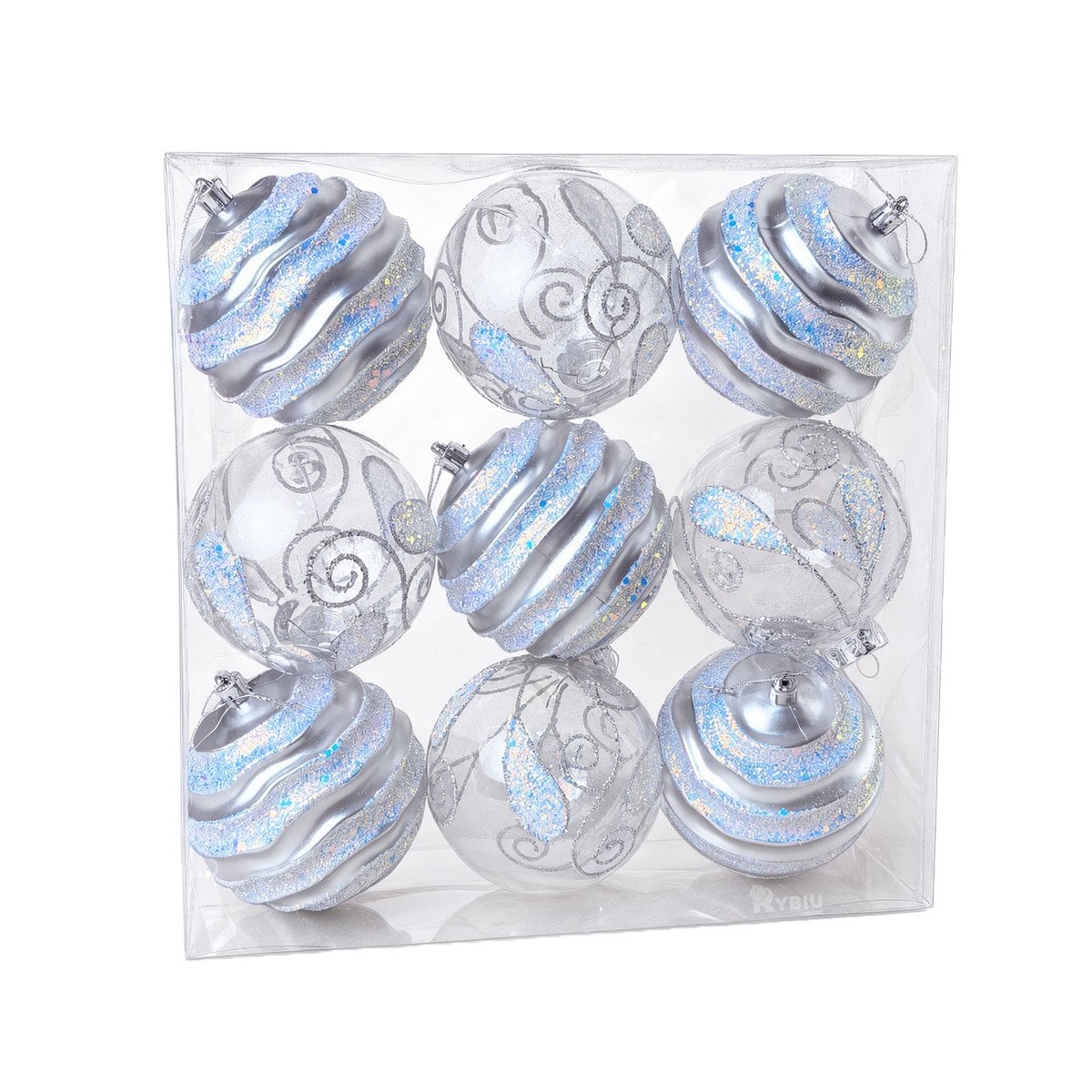 ESFERAS 9 CON RAYAS PARA HOGAR NAVIDENO 10CM PLATEADO Y STICKY - 1