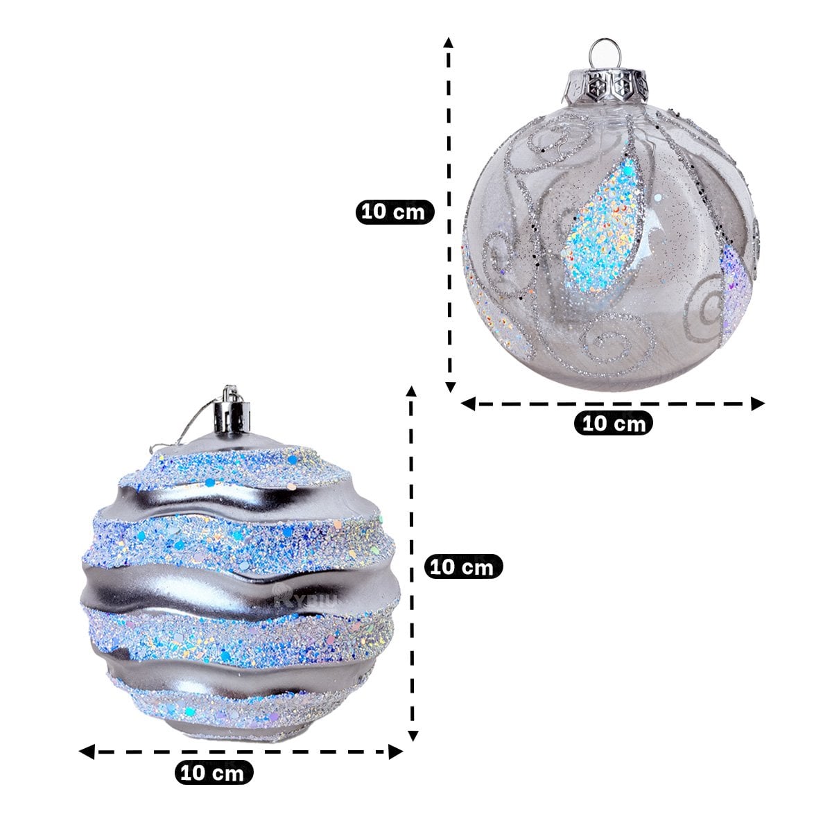 ESFERAS 9 CON RAYAS PARA HOGAR NAVIDENO 10CM PLATEADO Y STICKY - 2