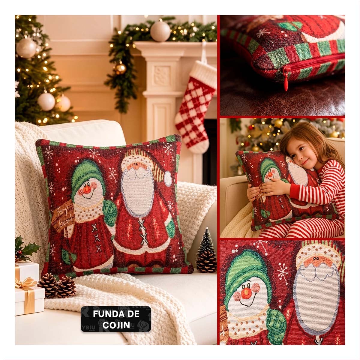 PROTECTOR PARA COJIN NAVIDENO PARA DECORAR 45X45CM ROJO - 3