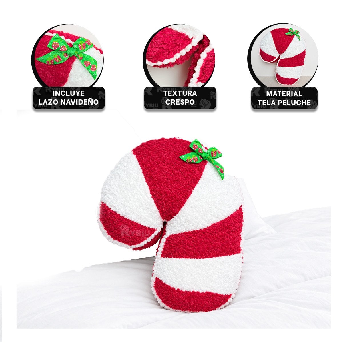 COJIN DECORATIVO DE NAVIDAD CON SILUETA DE BASTON ROJO Y BLANCO Y PAPEL REGALO - 4
