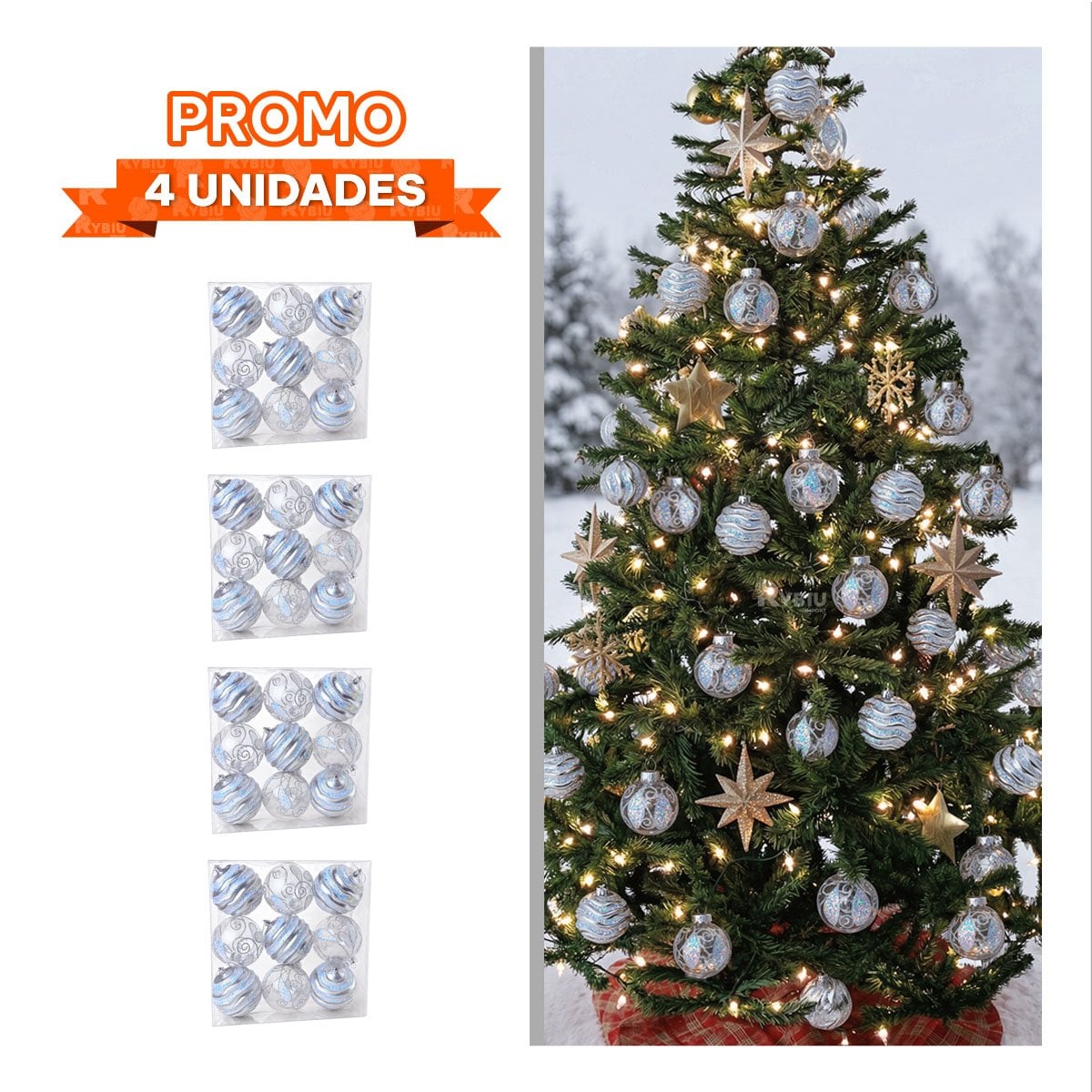 PACK4 ACCESORIOS 9 PARA ARBOL NAVIDENO 10CM PLATEADO - 1