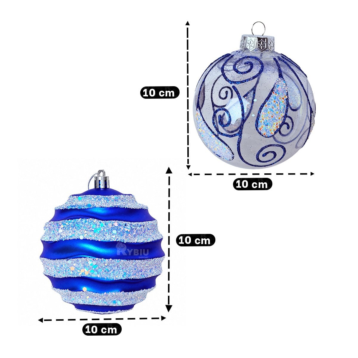 ESFERAS 9 CON RAYAS PARA HOGAR NAVIDENO 10CM AZUL Y STICKY - 2