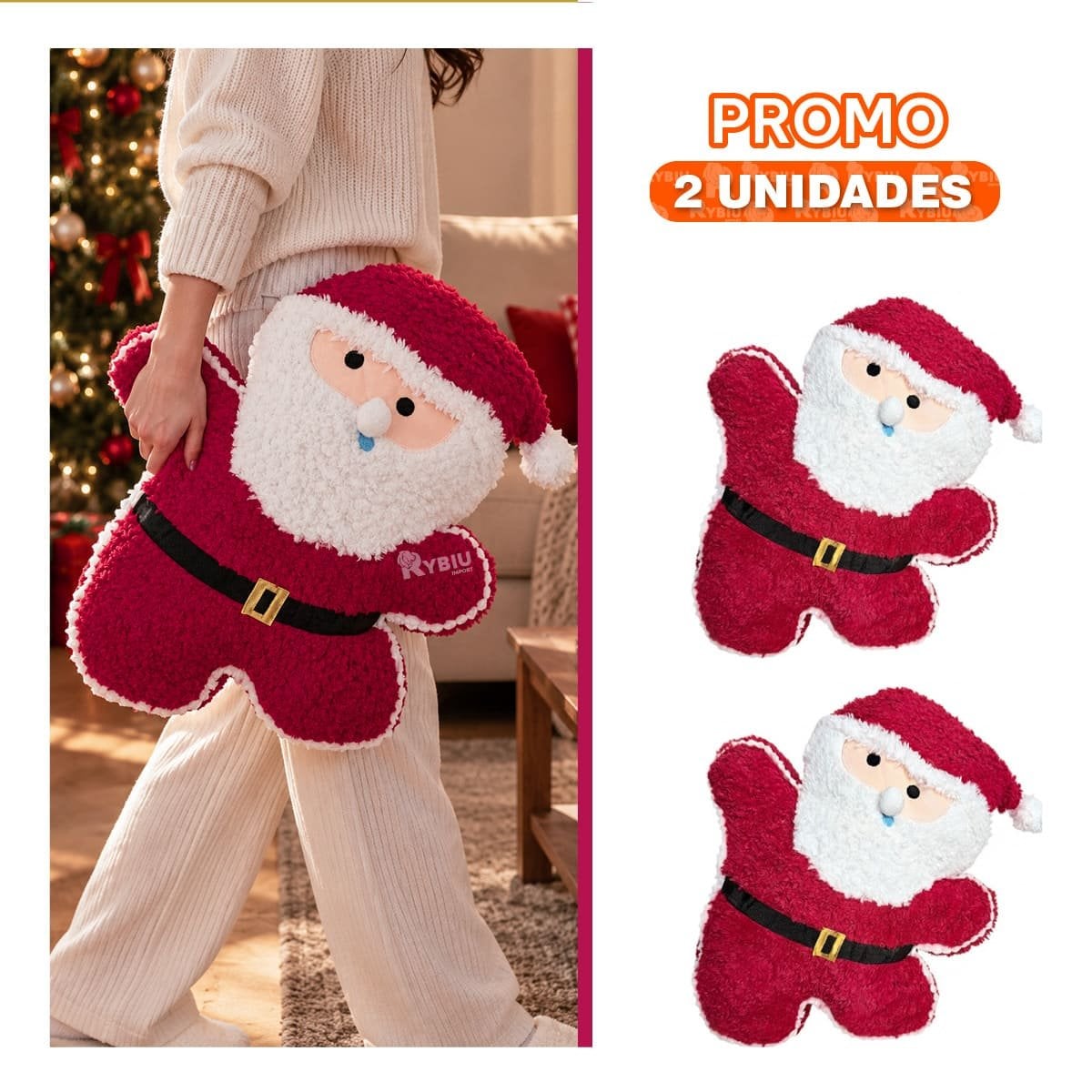 PACK2 COJIN SUAVE CON FIGURA NAVIDENA DE PAPA NOEL ROJO - 1
