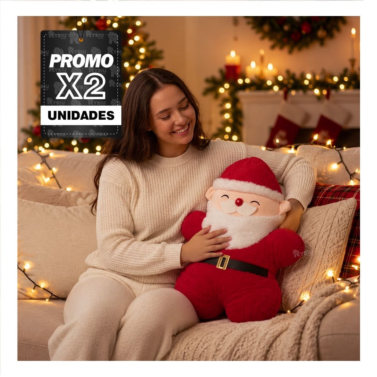 PACK2 COJIN DE SALA CON DISENO NAVIDENO DE PAPA NOEL ROJO YREGALO STICKER - 1