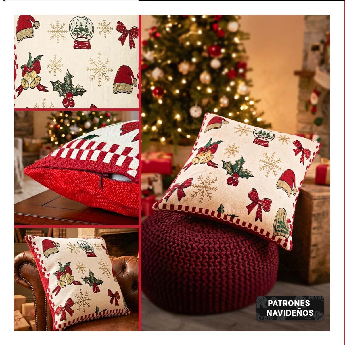 ALMOHADA NAVIDENA PARA SOFA BEIGE Y PAPEL REGALO - 2