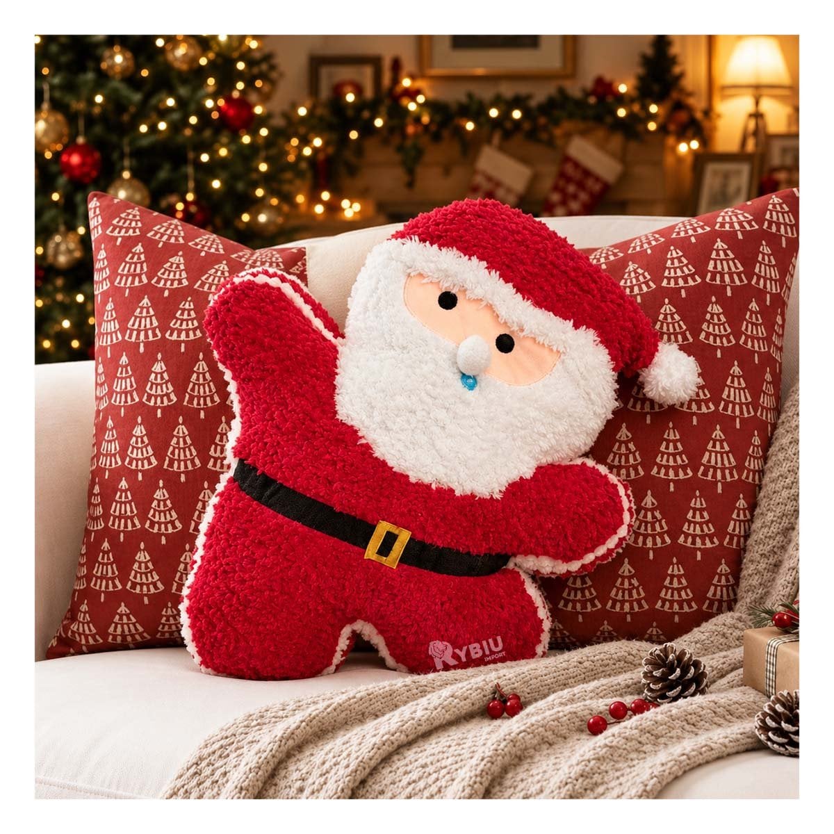 ALMOHADILLA FESTIVA CON FIGURA NAVIDENA DE PAPA NOEL ROJO - 1